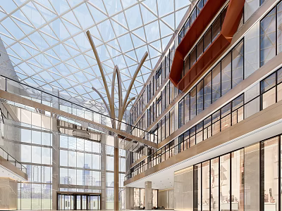 Modern Storefront In Commercial Space With Glass Roof 3d model