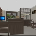 Traditional Chinese Tea House Lobby With Wooden Decor Reception Desk And Lanterns
