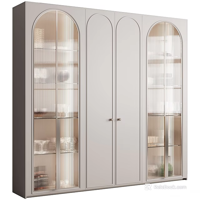 Elegant Modern Decorative Cabinet With Glass Doors And Open Shelves Design 3d model 