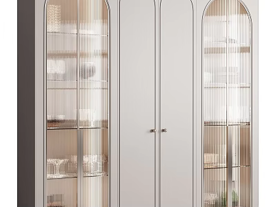 Elegant Modern Decorative Cabinet With Glass Doors And Open Shelves Design 3d model