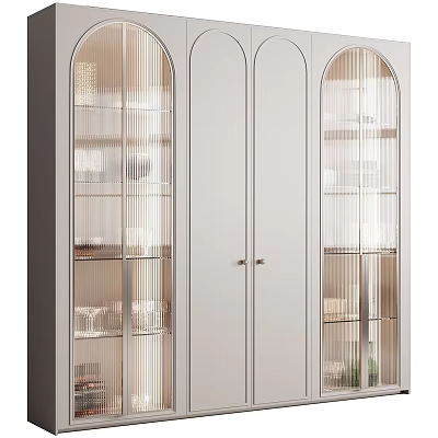 Elegant Modern Decorative Cabinet With Glass Doors And Open Shelves Design 3d model