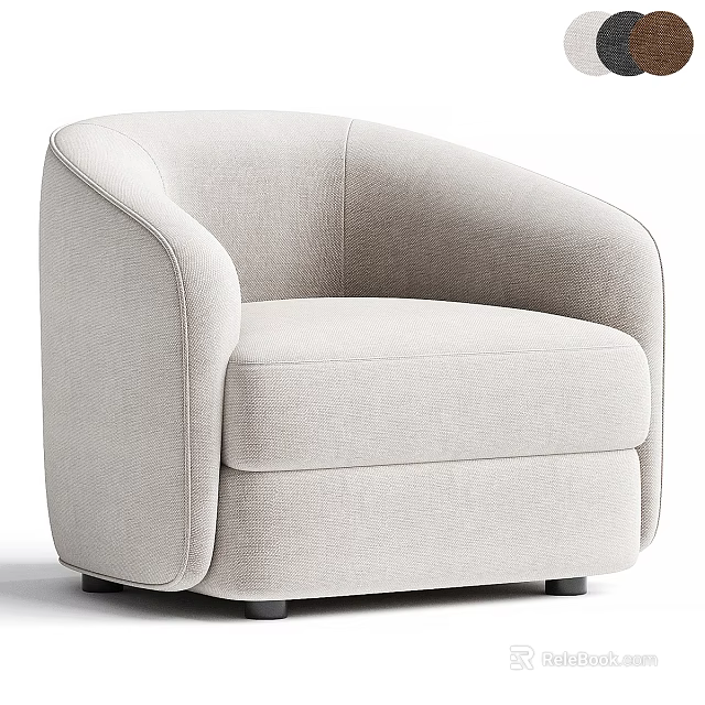 Modern Light Beige Fabric Single Sofa With Rounded Arms And Black Legs 3d model 