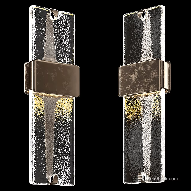 Two Modern Metallic Textured Wall Lamps With Warm Yellow Light And Sleek Design 3d model 