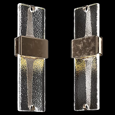 Two Modern Metallic Textured Wall Lamps With Warm Yellow Light And Sleek Design 3d model