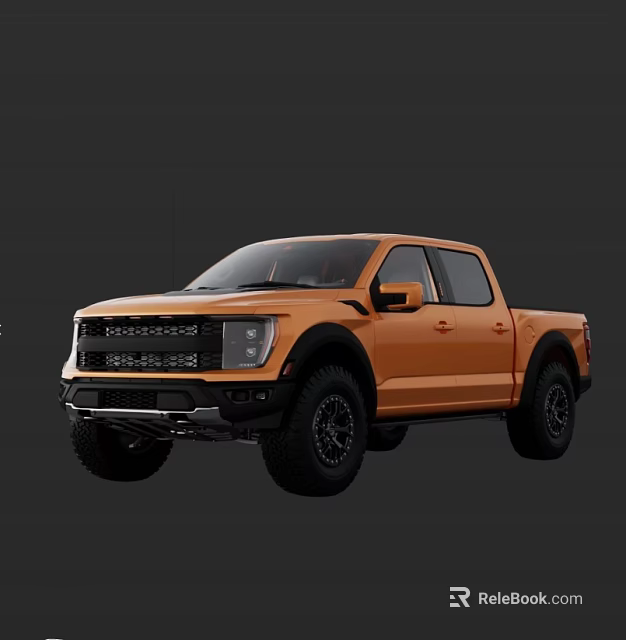 Orange Ford F-150 Raptor Pickup Truck With Large Tires And Front Grille Design 3d model 
