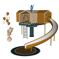Colorful Children's Playhouse Structure With Slide Balloons And Hanging Doll