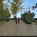 Well Designed Road Facilities With Street Lamps Traffic Signs And Green Hedges Along Paved Sidewalk