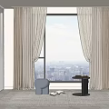 Elegant Beige Curtains For Large Window With City View In Modern Interior