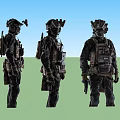 Men in Tactical Military Gear with Helmets Backpacks and Firearms
