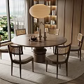 Modern Round Dining Table and Chairs Set with Wooden Walls Large Windows and Pendant Lamp