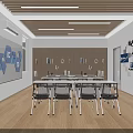 Modern Meeting Room Interior With Long Table Chairs Wooden Ceiling And Brainstorming Notes