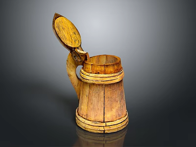 Vintage Style Wooden Mug With Lid As Practical Household Item 3d model