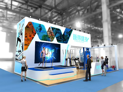 Weide Fitness Trade Show Booth With Large Screen And Fitness Product 3d model