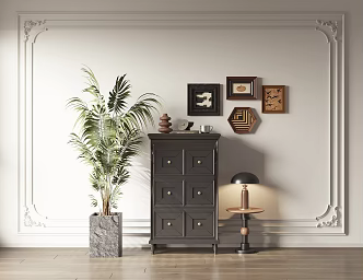 Low Cabinet Bucket Cabinet Decorative Cabinet Side Wall Lamp Potted Plant Combination Ornaments Dining Side Cabinet Storage Cabinet Bookcase 3d model