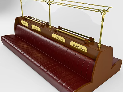 Elegant Leather Upholstered Dining Bench With Brass Accents And Nameplates 3d model