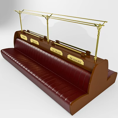 Elegant Leather Upholstered Dining Bench With Brass Accents And Nameplates 3d model