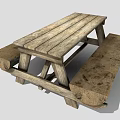 Rustic Wooden Outdoor Picnic Table With Benches And Natural Wood Grain