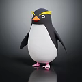 Cute 3D Penguin Character With Yellow Eyebrows Orange Beak And Pink Feet