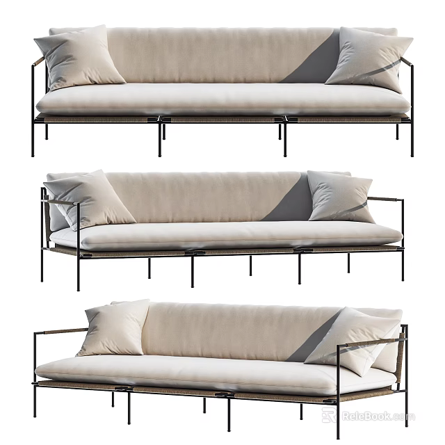 Modern Light Colored Fabric Sofa With Metal Frame And Soft Cushions 3d model