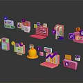Reflective Pink Purple 3D Icons With Shopping Bag Laptop Coin Envelope Bell House