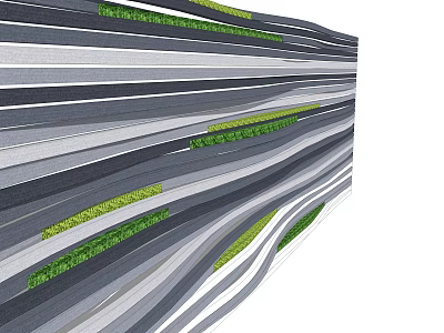 Modern Wavy Landscape Wall With Gray White Stripes And Green Plants 3d model