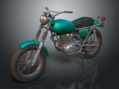 Vintage Teal Motorcycle with Black Seat Headlight Classic Design and Metallic Wheels 3d model