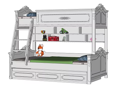 European-style bunk bed 3d model