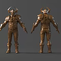 Bronze Armor With Horned Helmet Front And Back Views Detailed Design