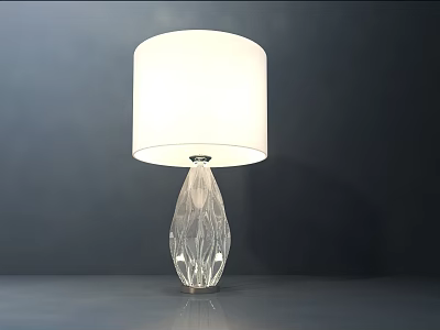 Modern Table Lamp With White Fabric Shade And Transparent Textured Crystal Base 3d model