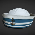 Classic Nautical Sailor Hat with Blue and White Stripes and Gold Anchor