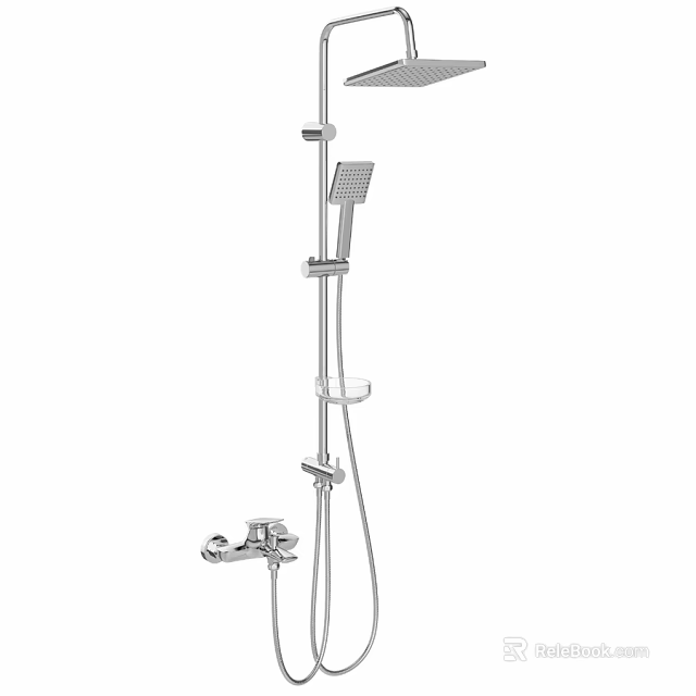 Modern Chrome Shower System With Rainfall Head Handheld Sprayer And Mounting Bracket 3d model 