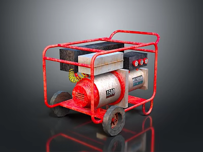Red Frame Portable Power Generator With Wheels And Control Panel 3d model