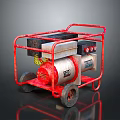 Red Frame Portable Power Generator With Wheels And Control Panel