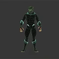 Game Movie Character In Black Tactical Suit With Silver Accents Standing Pose