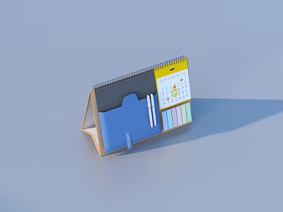 Foldable Desktop Calendar With Colorful Panels And Pens For Practical Organization 3d model