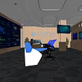 Modern Monitoring Room with Multiple Displays Control Desk and Office Interior Setup Design