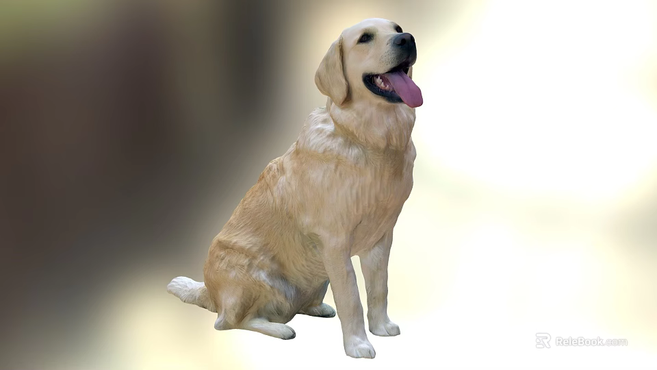 Golden Retriever Game Character Sitting With Tongue Out And Light Fur 3d model 
