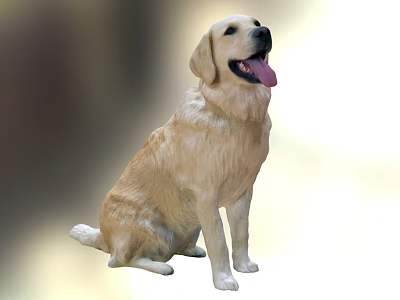 Golden Retriever Game Character Sitting With Tongue Out And Light Fur 3d model