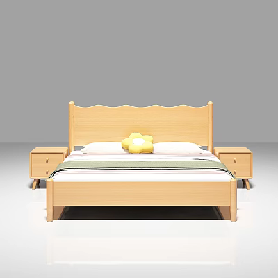 Nordic Bedroom Solid Wood Beech Double Bed 3d model Nordic Bedroom Solid Wood Beech Double Bed 3d model