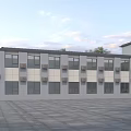 Multi story Office Building Exterior Design Featuring Gray Walls Windows Air Conditioners And Trees