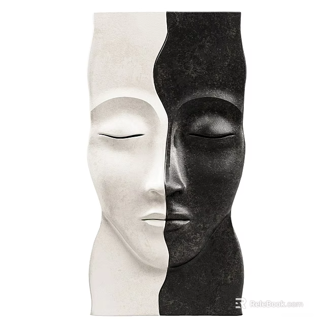 Black and White Face Sculpture Modern Wall Decor with Minimalist Design for Home Interior 3d model 