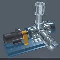 Industrial Equipment With Electric Motor Metal Pipes Yellow Connecting Parts And Blue Base