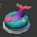 Mermaid Character Themed Decorative Donut With Pink Tail Shells And Colorful Orbs