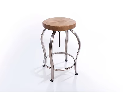 Modern Minimalist Leisure Chair With Wooden Round Seat And Stainless Steel Curved Frame 3d model