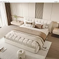 Modern Double Bed in Minimalist Bedroom with Plush Pillows Nightstands and Soft Rug