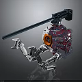 Mechanical Sci Fi Character With Transparent Casing Orange Eye Robotic Arms And Long Rod Weapon 3d model