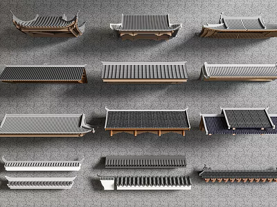 Traditional Chinese Architectural Components Various Roof Eave And Tile Roof Designs For Building Models 3d model