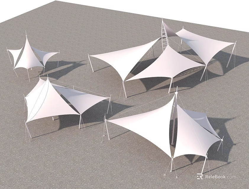 White Tensile Membrane Outdoor Structures With Steel Frame Support And Shade Canopy Design 3d model 