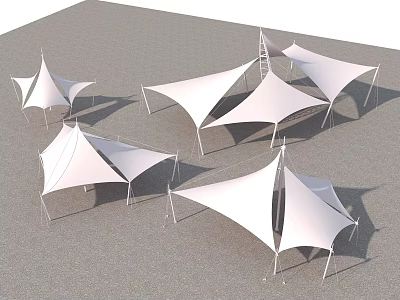 White Tensile Membrane Outdoor Structures With Steel Frame Support And Shade Canopy Design 3d model