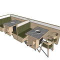 Public Seating Booth With Green Padded Cushions Wooden Frame And Marble Tabletop